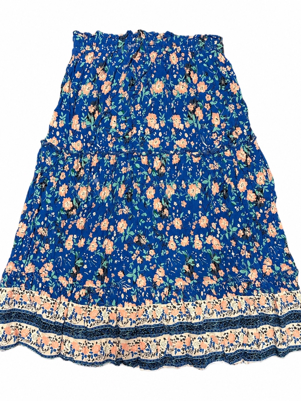 Blue Floral Tiered Maxi Skirt - Women's